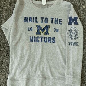 PINK Victoria's Secret Gray Sweatshirt with Blue and Yellow Accents